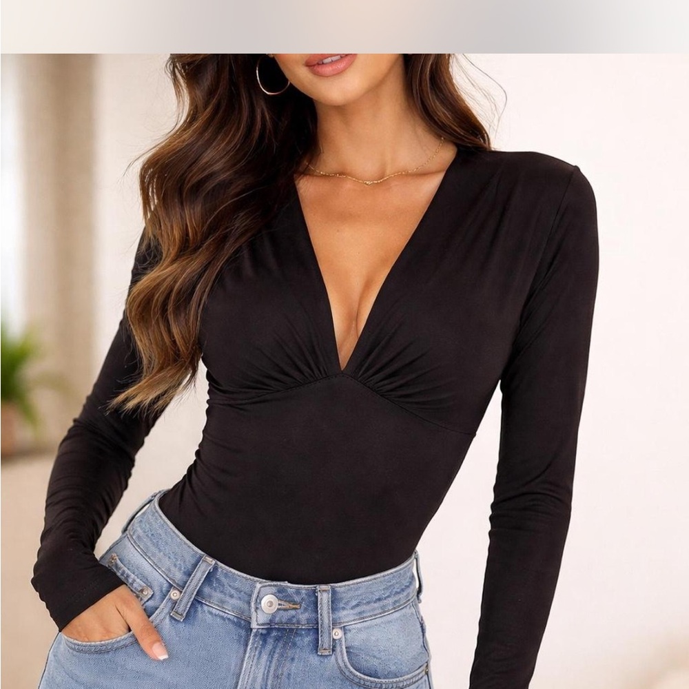 H&M Black Deep V-Neck Bodysuit